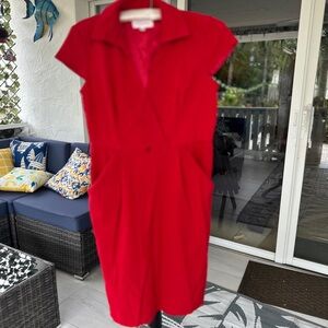 Studio I Red Sheath Dress with Notched Collar and Flutter Cap Sleeves